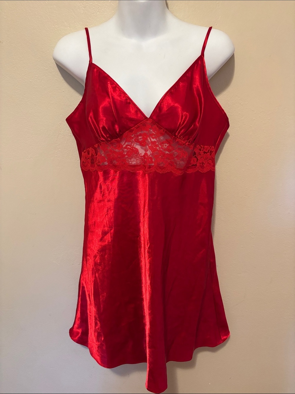 Red Satin Lace Chemise Slip - Women Intimates